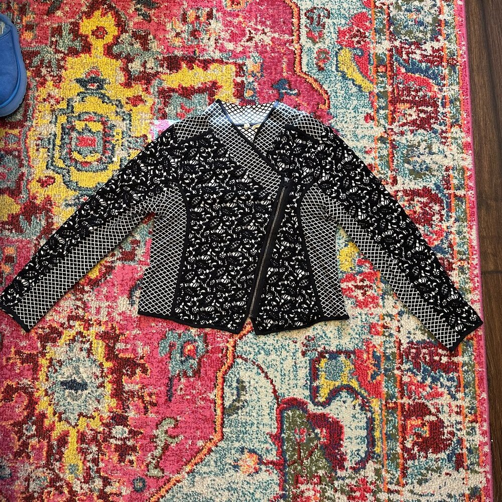 Moth by Anthropologie Black and White Knitted Zip Up Jacket